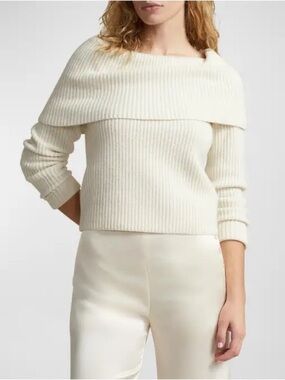 Polo Ralph Lauren Cream ribbed knit wool cashmere Off-Shoulder Sweater size M